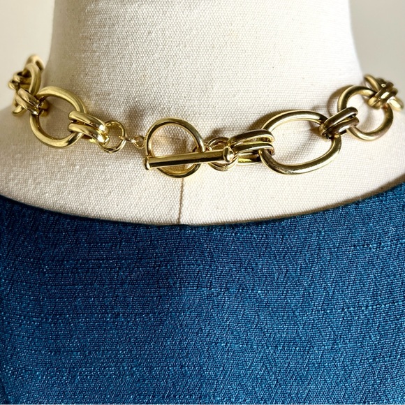 Gold Large Link Necklace Bling Cocktail Statement Short Toggle Jewelry Classy - Picture 14 of 16